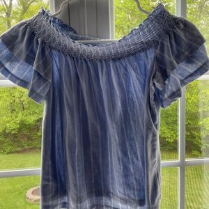 Blue/White On/off Shoulder Top